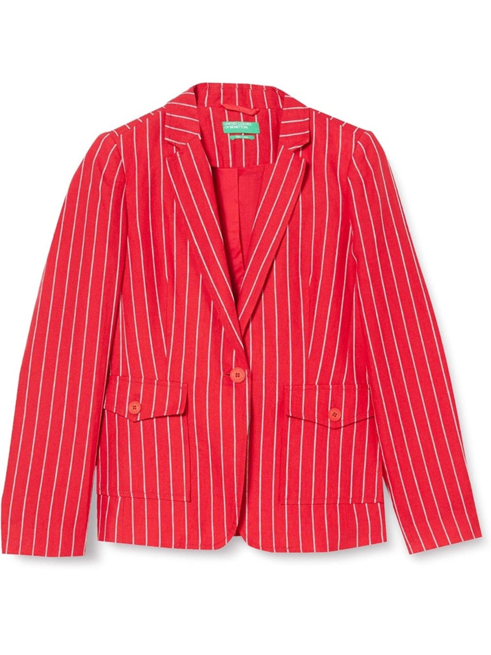 United Colors Of Benetton Bright Red Pinstripe Notch-Lapel Blazer